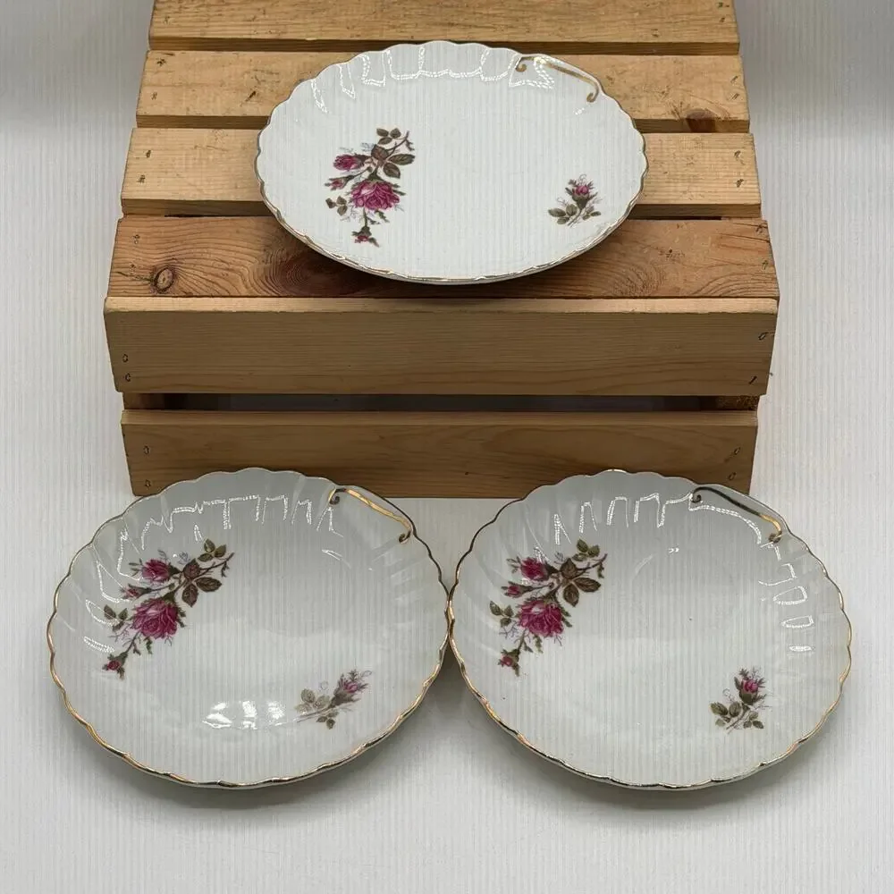 Vintage Pink Rose Fine Porcelain Teacup and Saucer Set –Trio Duo Pair (Set of 3)
